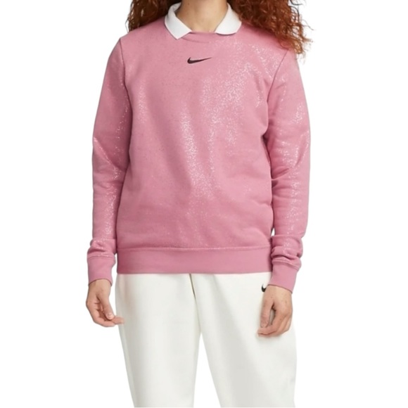 Nike NWT Club Fleece Crewneck Desert Berry Pink Glitter Sweatshirt ~ 1X - Picture 2 of 13